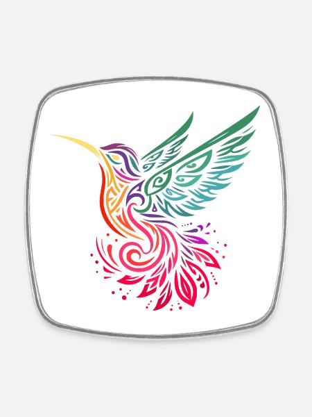 colibri oiseau mouche multicolore style tribal - Magnet carré - blanc