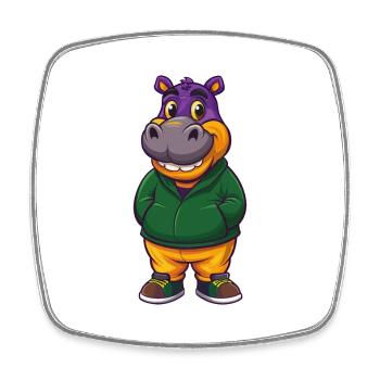 Nilpferd Lustige Kawaii Cartoon Figur Clipart - Viereckiger Kühlschrankmagnet - Weiß - Vorne