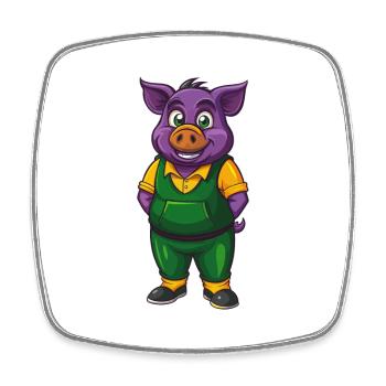 Pig Funny Kawaii Cartoon Character Clipart - Square fridge magnet - white - Front