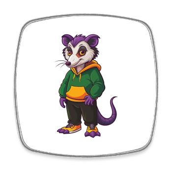 Opossum Drôle Kawaii Dessin animé Personnage Clipart - Magnet carré - blanc - Devant