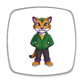 Ocelot Lustige Kawaii Cartoon Figur Clipart - Viereckiger Kühlschrankmagnet - Weiß - Vorne