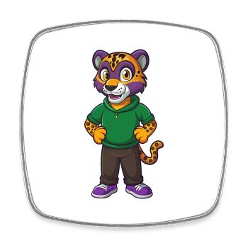 Léopard Drôle Kawaii Dessin animé Personnage Clipart - Magnet carré - blanc - Devant