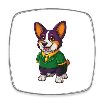 Corgi chien drôle Kawaii dessin animé Personnage Clipart - Magnet carré - blanc - Devant
