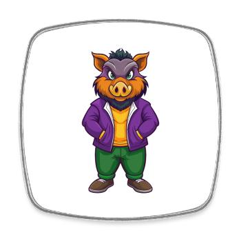 sanglier drôle kawaii dessin animé personnage clipart - Magnet carré - blanc - Devant