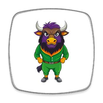 Bison Drôle Kawaii Dessin animé Personnage Clipart - Magnet carré - blanc - Devant