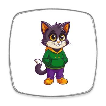 Cat Funny Kawaii Cartoon Character Clipart - Square fridge magnet - white - Front