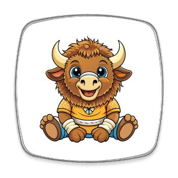 Bison mignon personnage de dessin animé Kawaii Clipart - Magnet carré - blanc - Devant