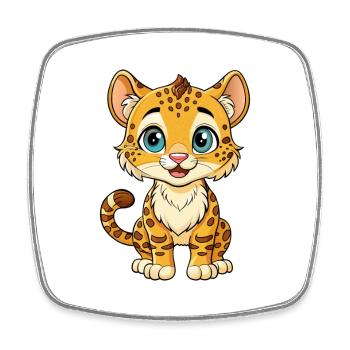 Ocelot Niedliche Zeichentrickfigur Kawaii Clipart - Viereckiger Kühlschrankmagnet - Weiß - Vorne