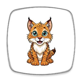 Luchs Niedliche Zeichentrickfigur Kawaii Clipart - Viereckiger Kühlschrankmagnet - Weiß - Vorne