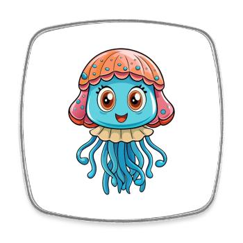 méduse mignon personnage de dessin animé Kawaii Clipart - Magnet carré - blanc - Devant