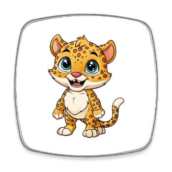 Jaguar Niedliche Zeichentrickfigur Kawaii Clipart - Viereckiger Kühlschrankmagnet - Weiß - Vorne