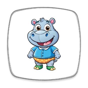 Nilpferd Niedliche Zeichentrickfigur Kawaii Clipart - Viereckiger Kühlschrankmagnet - Weiß - Vorne