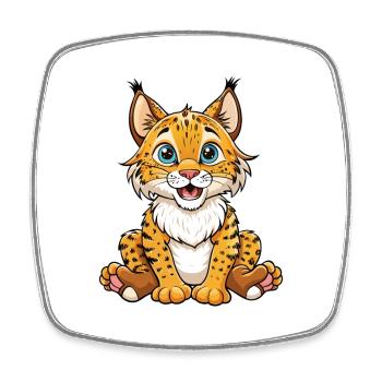 Bobcat Niedliche Zeichentrickfigur Kawaii Clipart - Viereckiger Kühlschrankmagnet - Weiß - Vorne