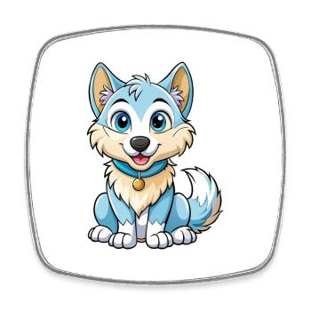 Arctic Wolf Cute Cartoon Character Kawaii Clipart - Square fridge magnet - white - Front
