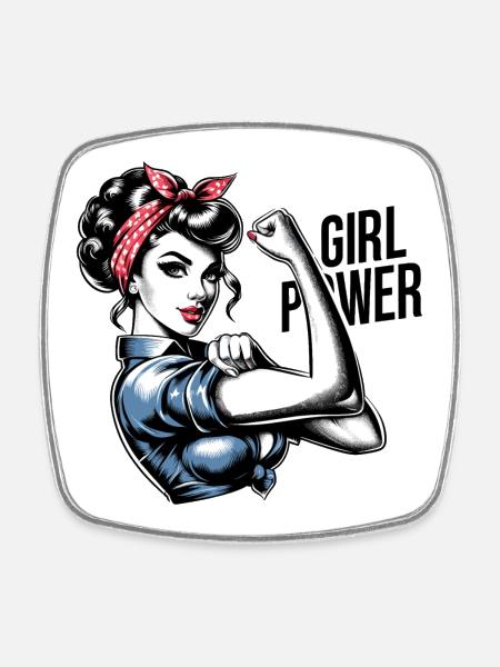 Girl Power Force Femme Rockabilly Cadeau - Magnet carré - blanc