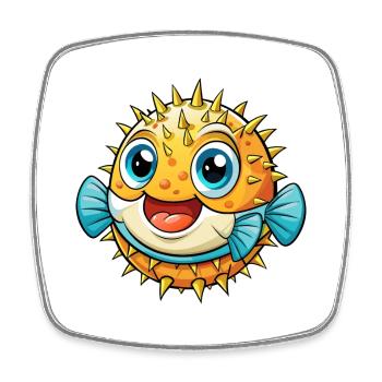 Kugelfisch Niedliche Zeichentrickfigur Kawaii Clipart - Viereckiger Kühlschrankmagnet - Weiß - Vorne