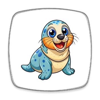 Seal Cute Cartoon Character Kawaii Clipart - Square fridge magnet - white - Front