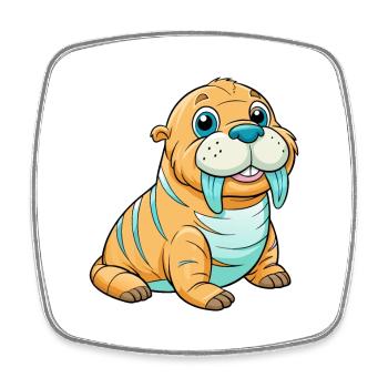 Walross Niedliche Zeichentrickfigur Kawaii Clipart - Viereckiger Kühlschrankmagnet - Weiß - Vorne
