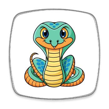 Cobra Cute Cartoon Character Kawaii Clipart - Square fridge magnet - white - Front