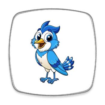 Geai bleu mignon personnage de dessin animé Kawaii Clipart - Magnet carré - blanc - Devant