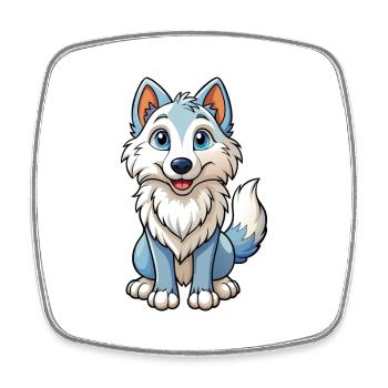 Arctic Wolf Cute Cartoon Character Kawaii Clipart - Square fridge magnet - white - Front