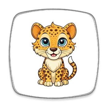 Cheetah Cute Cartoon Character Kawaii Clipart - Square fridge magnet - white - Front