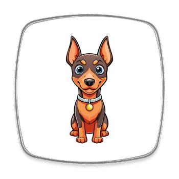Dobermann chien dessin animé personnage Kawaii Clipart - Magnet carré - blanc - Devant