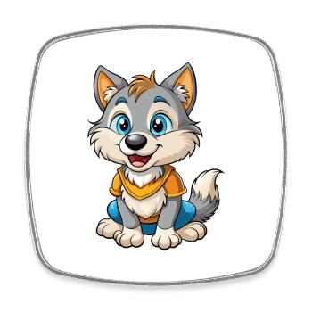 Wolf Cute Cartoon Character Kawaii Clipart - Square fridge magnet - white - Front