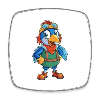 Weber Vogel Niedliche Zeichentrickfigur Kawaii Clipart - Viereckiger Kühlschrankmagnet - Weiß - Vorne