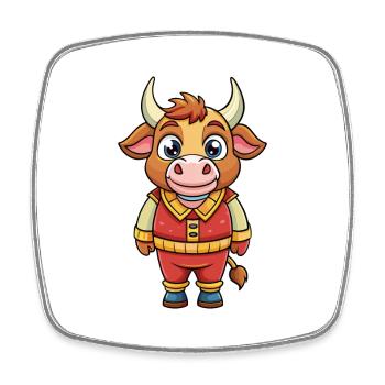 Bull Cute Cartoon Character Kawaii Clipart - Square fridge magnet - white - Front