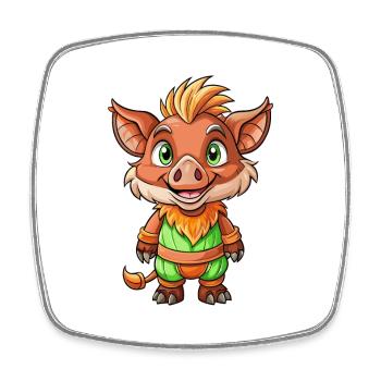 Wild Boar Cute Cartoon Character Kawaii Clipart - Square fridge magnet - white - Front