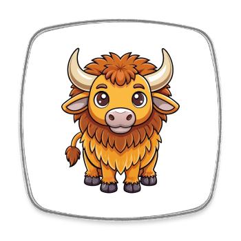 Bison mignon personnage de dessin animé Kawaii Clipart - Magnet carré - blanc - Devant