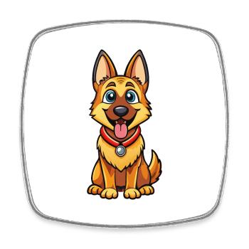 German Shepherd Dog Cute Cartoon Kawaii Clipart - Square fridge magnet - white - Front