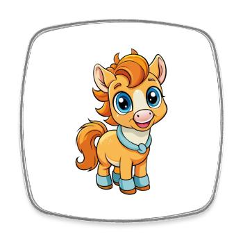 Pony Niedliche Zeichentrickfigur Kawaii Clipart - Viereckiger Kühlschrankmagnet - Weiß - Vorne
