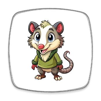 Opossum Mignon Personnage De Dessin Animé Kawaii Clipart - Magnet carré - blanc - Devant