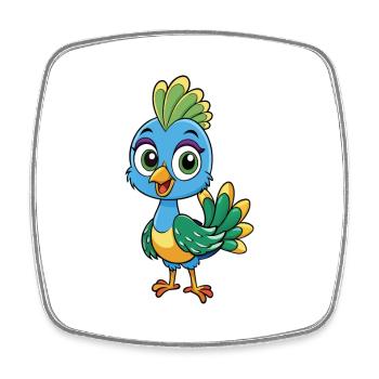 Peacock Cute Cartoon Character Kawaii Clipart - Square fridge magnet - white - Front