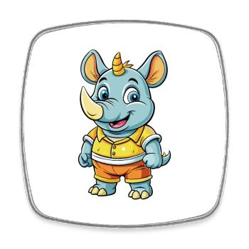 Rhino Cute Cartoon Character Kawaii Clipart - Square fridge magnet - white - Front