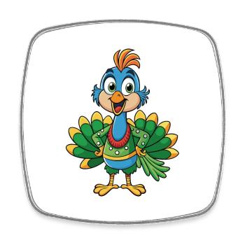 Peacock Cute Cartoon Character Kawaii Clipart - Square fridge magnet - white - Front