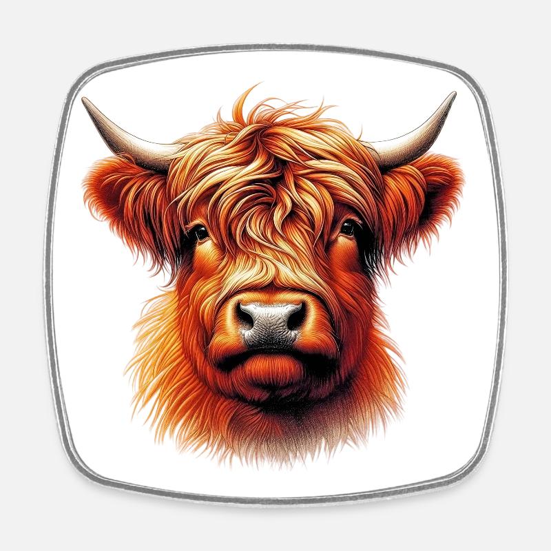 Vache écossaise des Highlands - Magnet carré - blanc