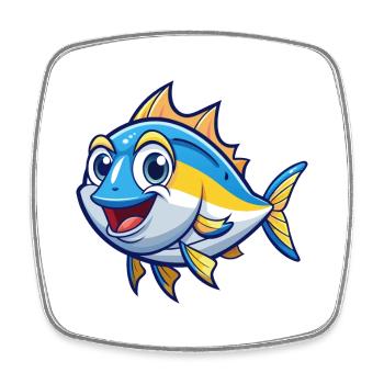 Thunfisch Niedliche Zeichentrickfigur Kawaii Clipart - Viereckiger Kühlschrankmagnet - Weiß - Vorne
