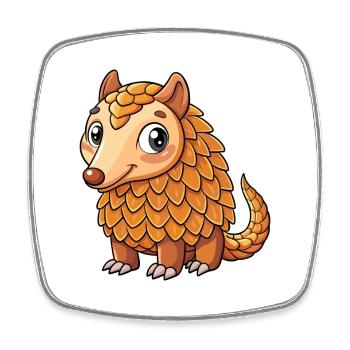 Schuppentier Niedliche Zeichentrickfigur Kawaii Clipart - Viereckiger Kühlschrankmagnet - Weiß - Vorne