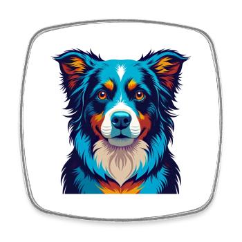 Australian Shepherd Dog Colorful Kawaii Cartoon - Square fridge magnet - white - Front