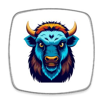 Bison coloré Kawaii Dessin animé Personnage Clipart - Magnet carré - blanc - Devant
