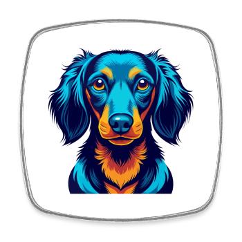 Dackel Hund Bunte Kawaii Zeichentrickfigur - Viereckiger Kühlschrankmagnet - Weiß - Vorne