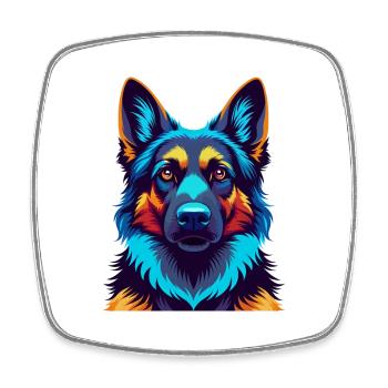 German Shepherd Dog Colorful Kawaii Cartoon Animal - Square fridge magnet - white - Front