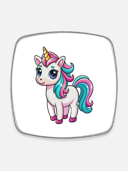 Licorne Mignon Personnage De Dessin Animé Kawaii Clipart - Magnet carré - blanc