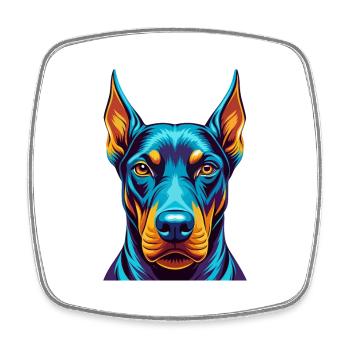 Dobermann chien coloré Kawaii personnage de dessin animé - Magnet carré - blanc - Devant