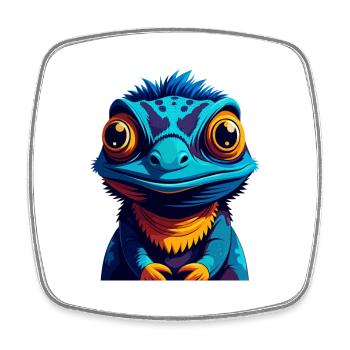 Caméléon coloré Kawaii personnage de dessin animé animal de compagnie - Magnet carré - blanc - Devant