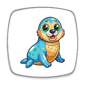 Seal Cute Cartoon Character Kawaii Clipart - Square fridge magnet - white - Front