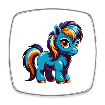 poney coloré kawaii personnage de dessin animé clipart - Magnet carré - blanc - Devant
